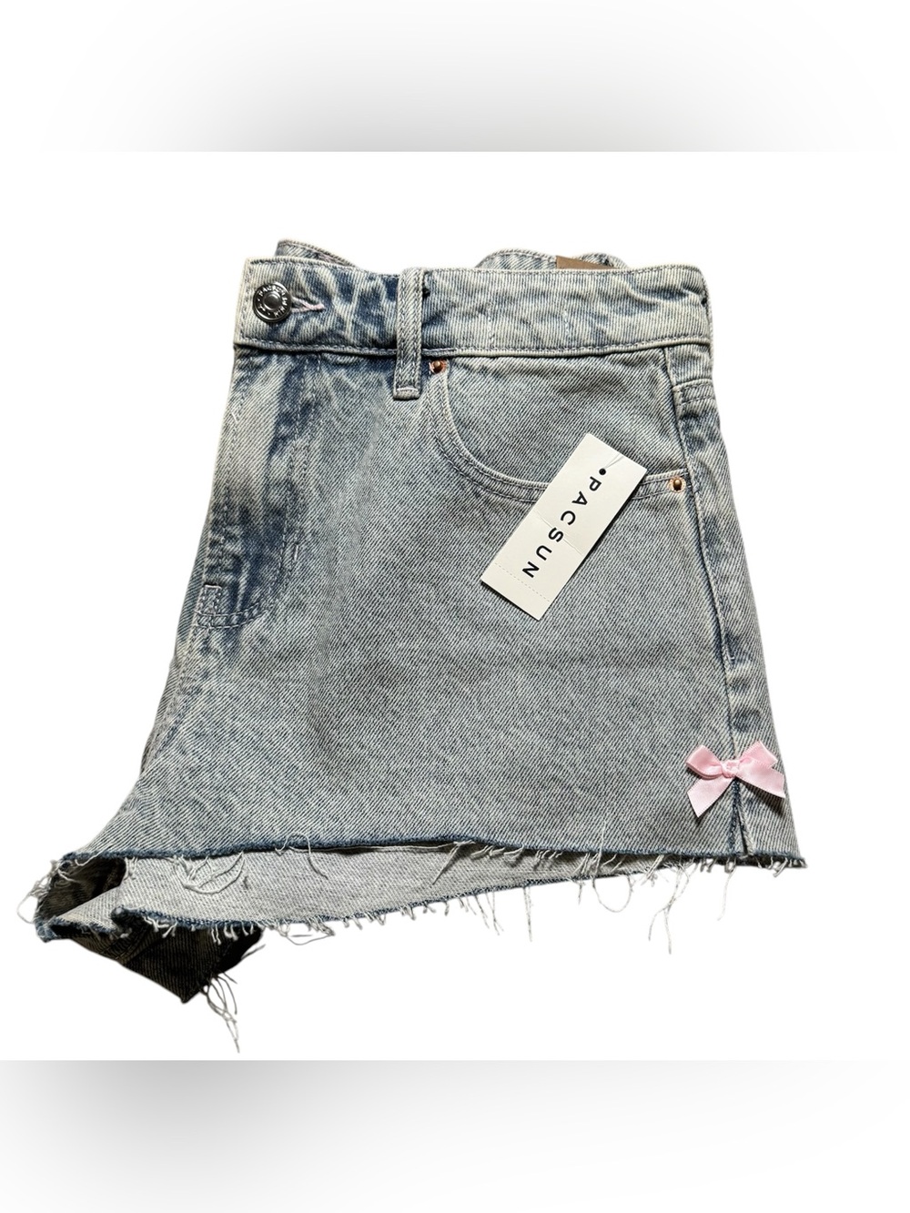 Y2K Coquette Pacsun Light Indigo Pink Bow Denim 28 Micro Shorts